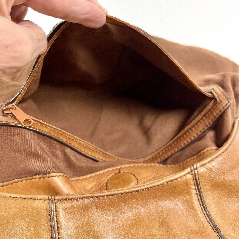 LUCE Leather Hobo Bag Handcrafted Caramel Brown Heavy Brass Hardware & Studs